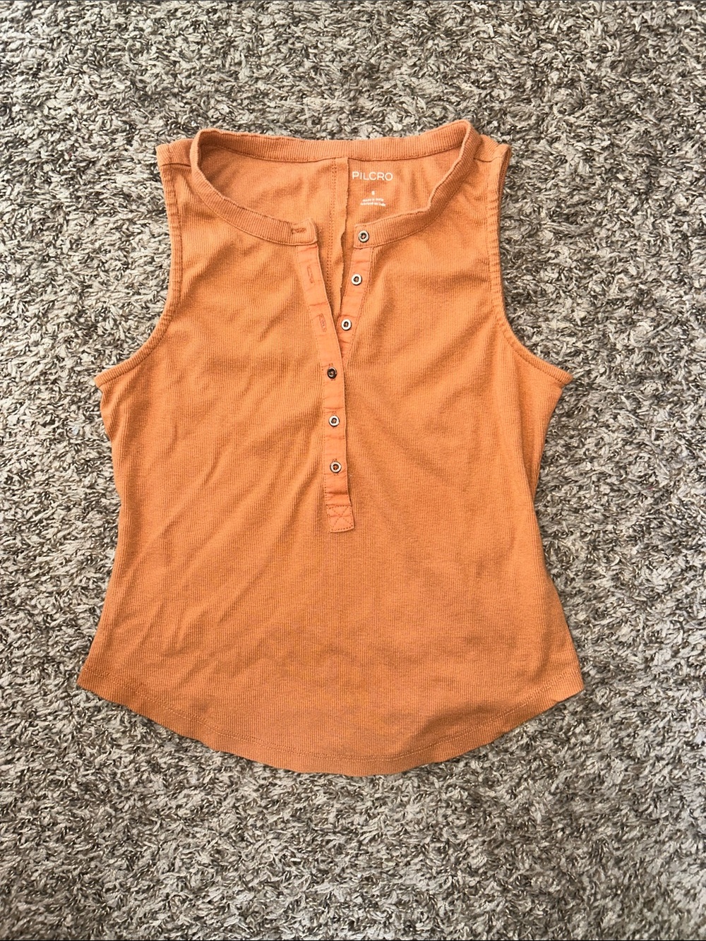 Pilcro Rust-Orange Sleeveless Henley Tank Women’s Small